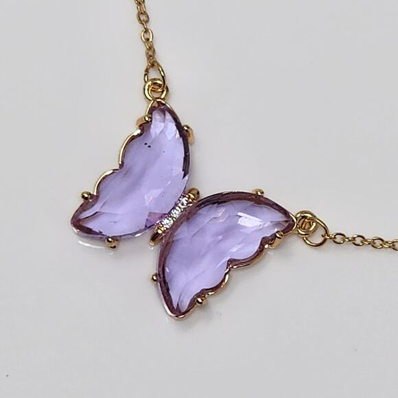 90s Purple Butterfly Retro Necklace - Picture 1 of 8